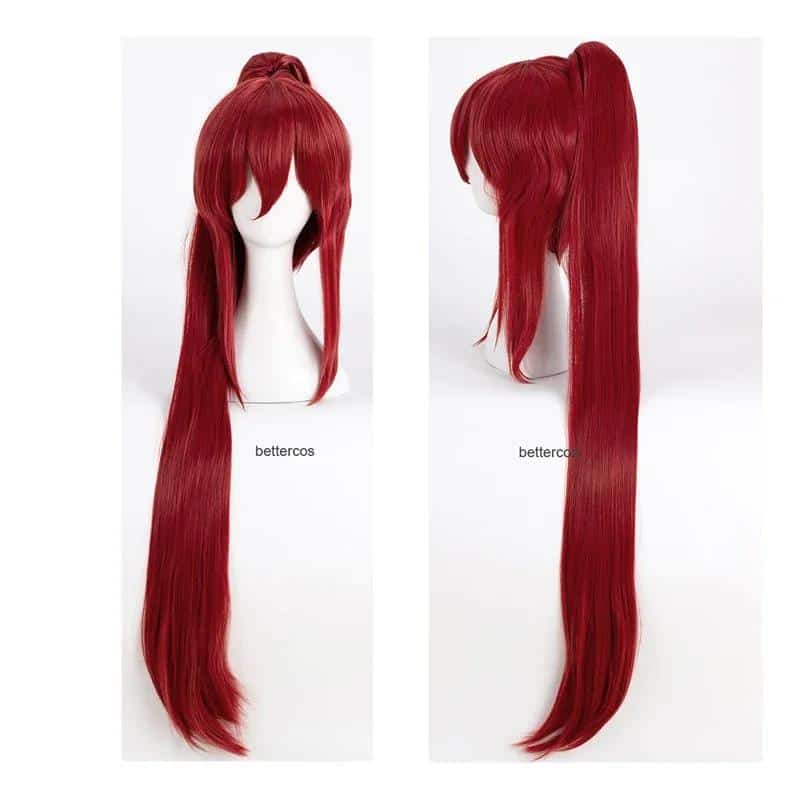 Fairy Tail Erza Scarlet Cosplay Wigs 100cm Long Wine Red Heat Resistant Synthetic Hair Wig   Wig Cap 1