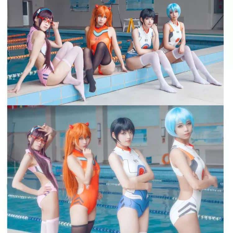 Free Shipping Evangelion EVA Cosplay Swimwear Backless Swimsuit SUKUMIZU Asuka/AYANAMI/Makinami Swimming Suit Costumes 1
