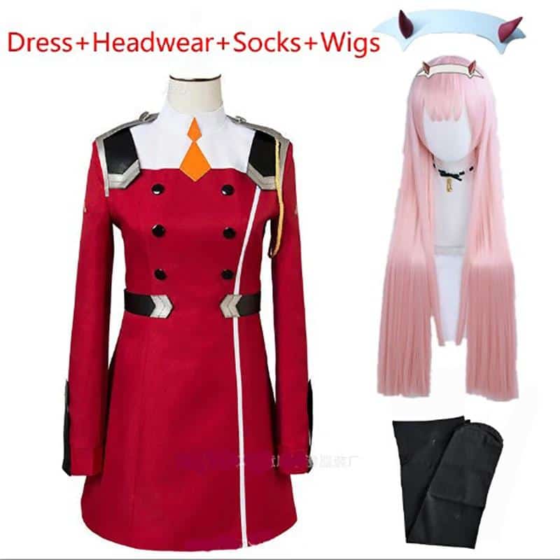 02 Zero Two Cosplay Costume DARLING in the FRANXX Cosplay 02 Dress Uniform Suits Headwear Wig Women Halloween Costume Dress 1