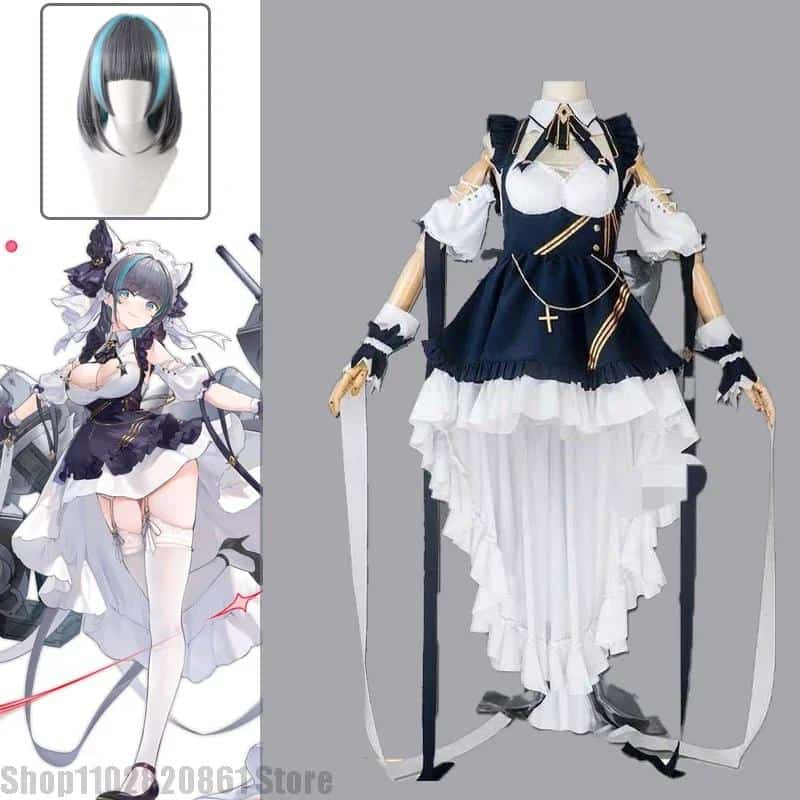 Game Azur Lane Cheshire Cosplay Costume Wig Women Maid Dress Cute Suit Halloween Carnival Uniforms Fancy Outfits 1
