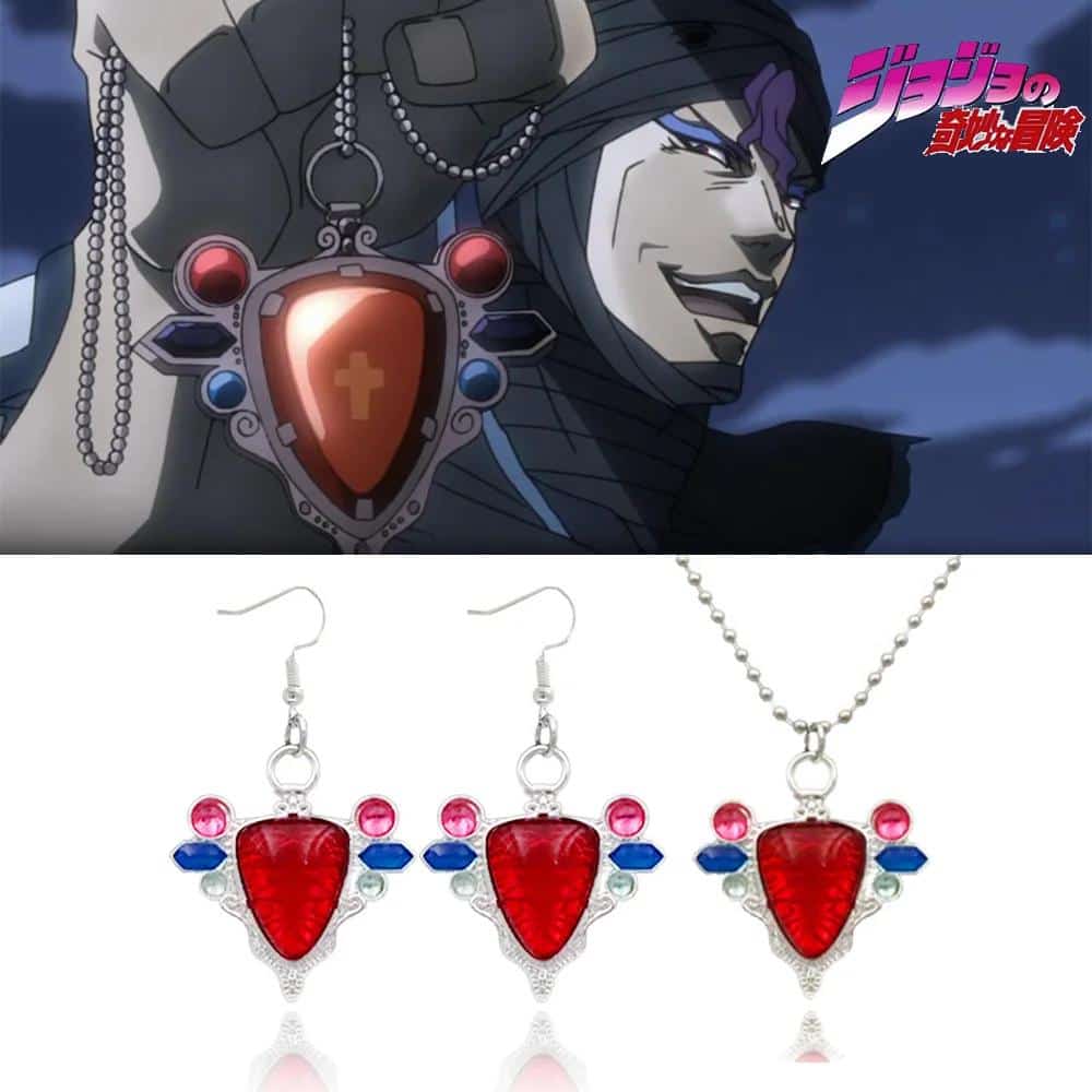 Anime JoJo's Bizarre Adventure Stone Gem Earrings Aja Earrings Cosplay Joseph Joestar Red Stone Drop Ear Clip for Women Jewelry 1
