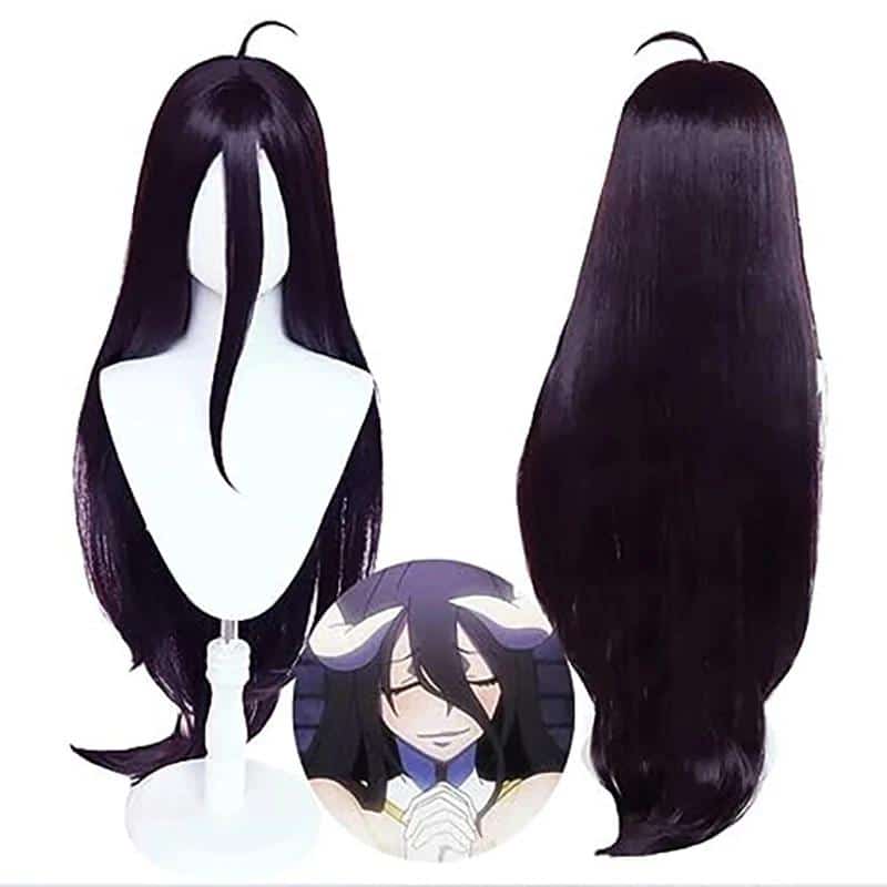 Overlord Albedo Cosplay Wigs Albedo Cosplay Long Straight Black Purple Daily Heat Resistan Synthetic Hair + Wig Cap 1