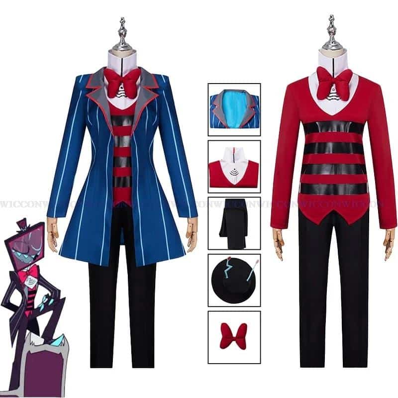 Hazbin Cosplay Hotel Vox Cosplay Costume Uniform Suit Outfit Men Halloween Carnival Christmas Costumes Blue Red Suit Cosplay 1