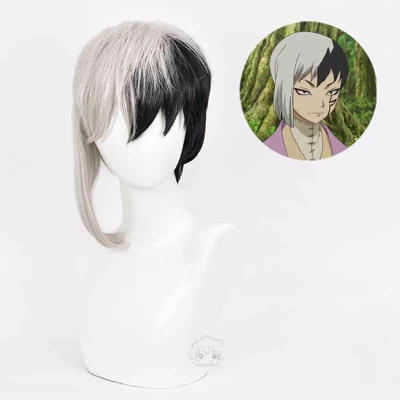 New Arrival Anime Dr.Stone Cosplay Asagiri Gen Black White Costume Wig Heat Resistance Fiber Men's Synthetic Hair + Wig Cap 1
