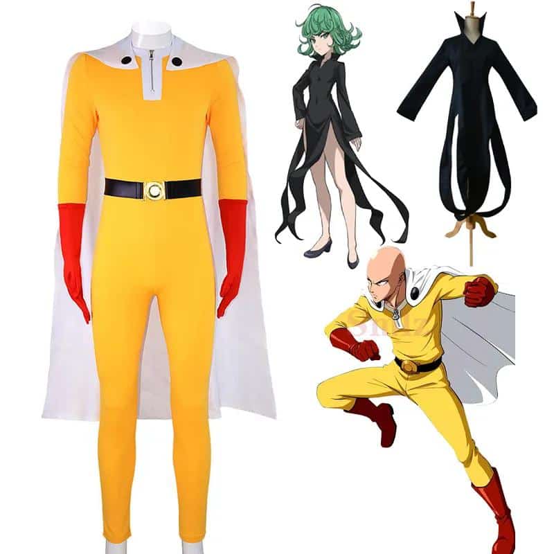 Anime One Punch Man Cosplay Costumes Saitama Yellow Jumpsuit with White Cloak Cosplay Costumes 1