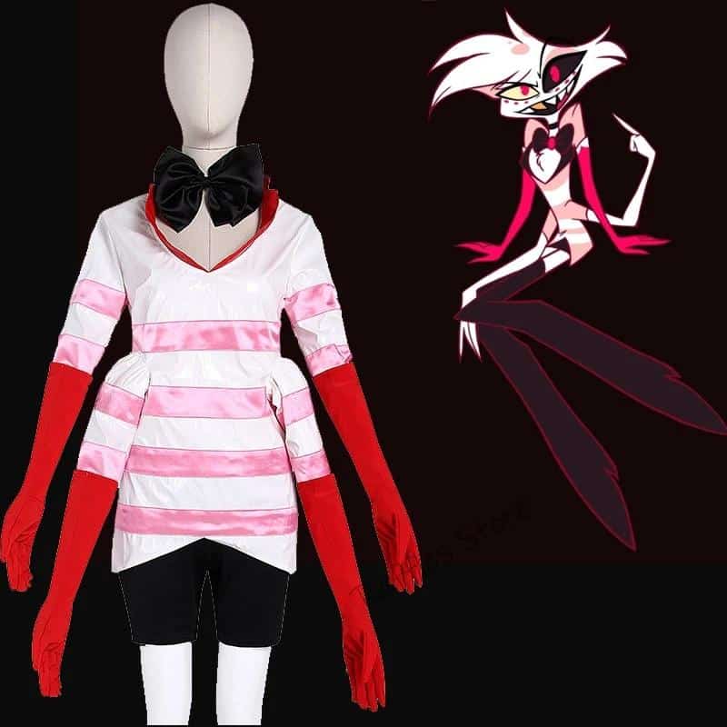 Angel Dust ANGLEDUST Cosplay Costume Hazbin Uniform Stripe Suit Demon Hotel Halloween Carnival Helluva Anime Cosplay Clothes 1