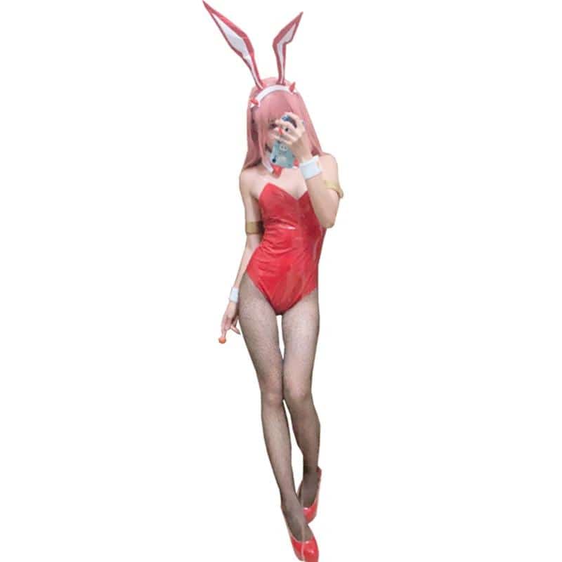 Halloween Anime DARLING in the FRANXX CODE:002 Zero Two Bunny Girl Cosplay Costume Wig Sexy Women Jumpsuit Red Leather Suit 11 1