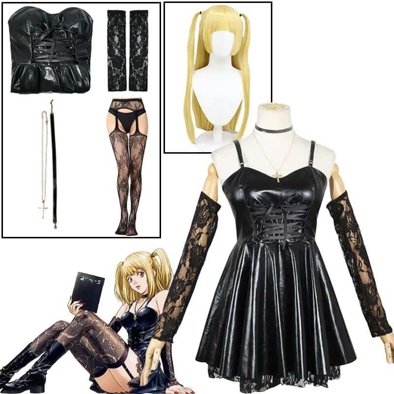 Death Note Cosplay Costume Amane Misa Imitation Leather Sexy Dress  gloves stockings necklace Uniform Outfit Cosplay Costume 1