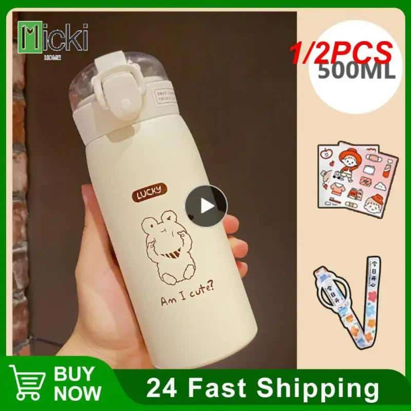1/2PCS 350ml/500ml Cute Water Bottle Thermosflasche 1