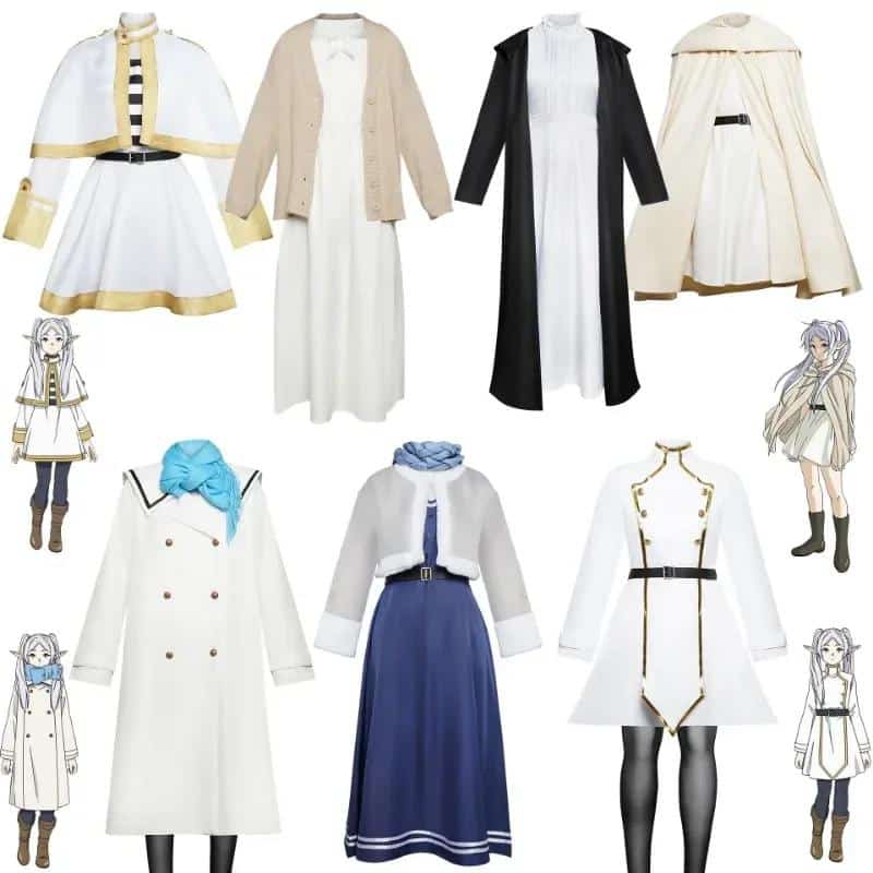 Anime Frieren Cosplay At The Funeral Costume Fern Outfits Magician Dress Elf Ear Halloween Role Play Party Suit Wig Full Set 1
