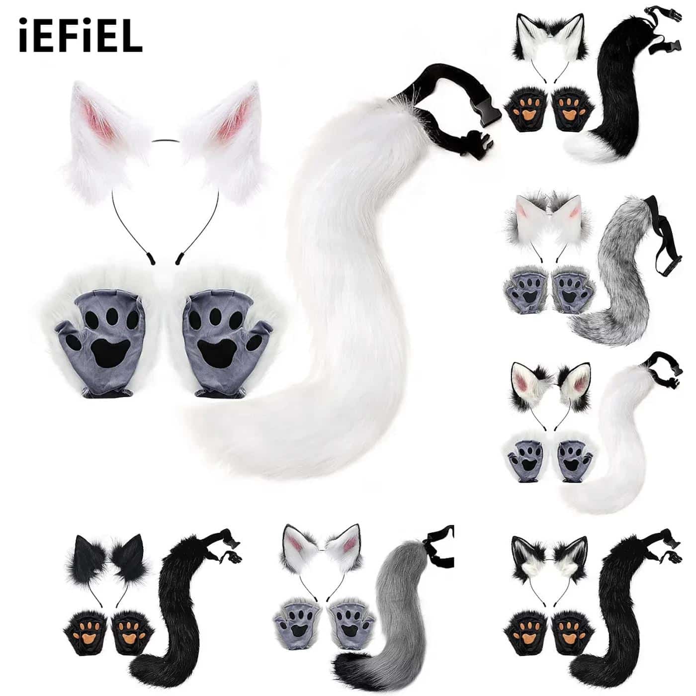 Cat Faux Fur Cosplay Set Halloween Dress Up Props Fox Wolf Kit Ears Headwear Pfoten Schwanz 1