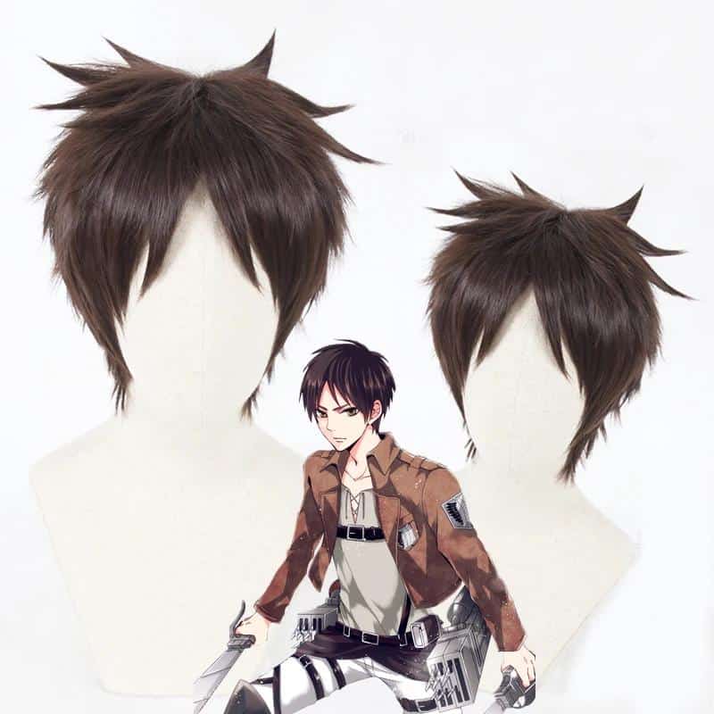 Eren Jaeger Cosplay Wig Anime Attack on Titan 30cm Short Straight Brown Heat Resistant Synthetic Hair Wigs + Wig Cap 1