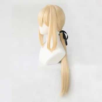Violet Evergarden Ponytail Braid Buns Blonde Hair Heat Resistant Cosplay Costume Wig + Wig Cap + Ribbon 5