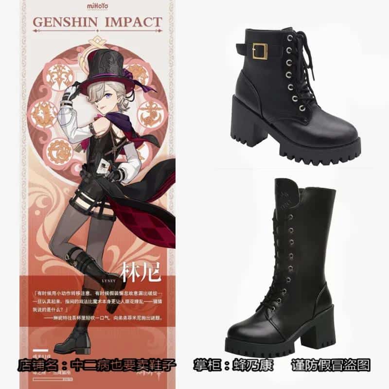 Halloween For Girl Boy PU Leather Shoes Genshin Impact Lyney Short Middle Tall Boots Short Boots Cosplay High Heels Boots Shoes 1
