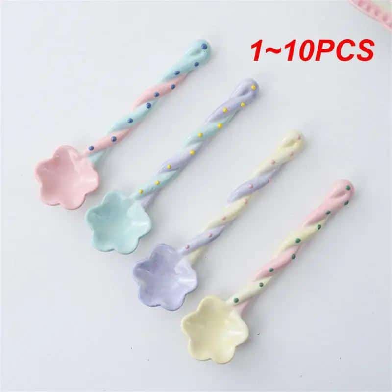 1~10PCS Ceramic Long Handle Spoon Kawaii Küchen Löffel 1