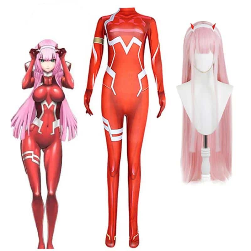 Anime Zero Two Jumpsuits Cosplay Costume Darling In The Franxx 02 Bodysuit Wig Women Dress Uniform Halloween Party Costume 1
