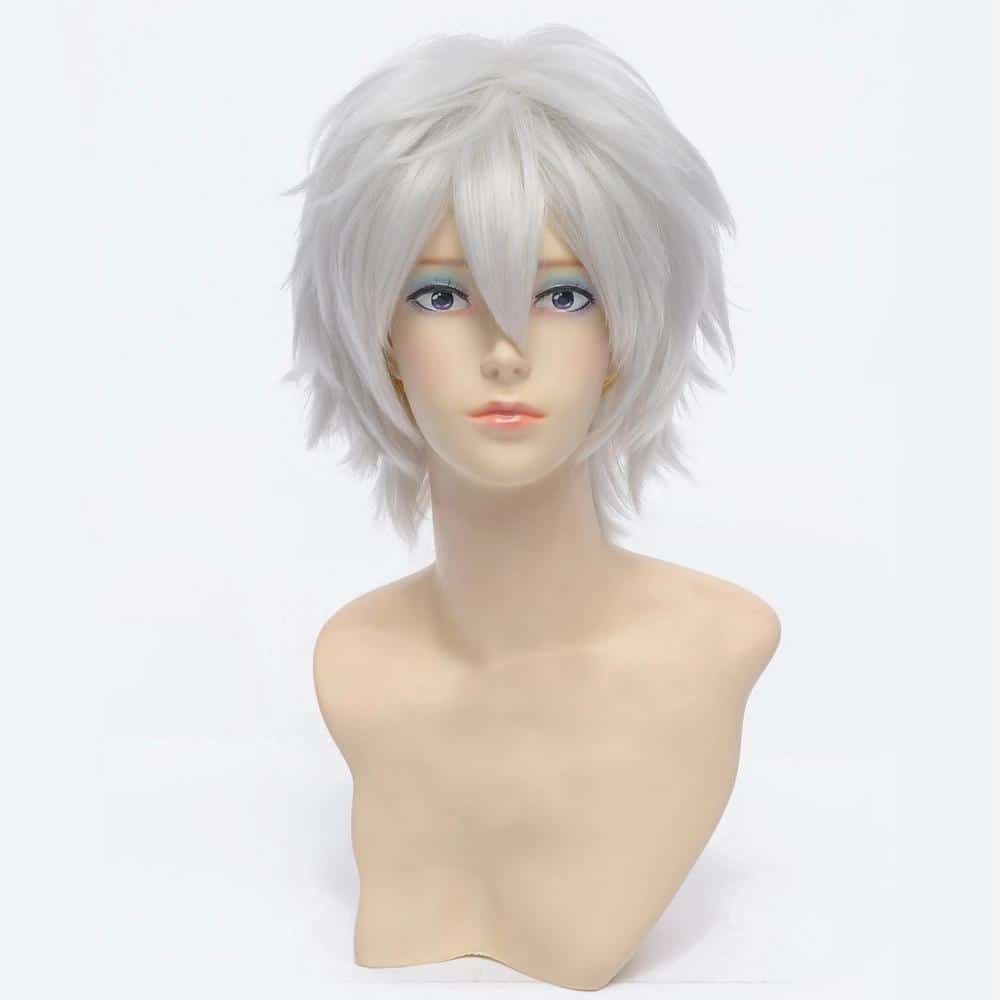 Gintama Sakata Gintoki Cosplay Wigs Silver White Short Shaggy Layered Heat Resistant Synthetic Hair Wig + Wig Cap 1