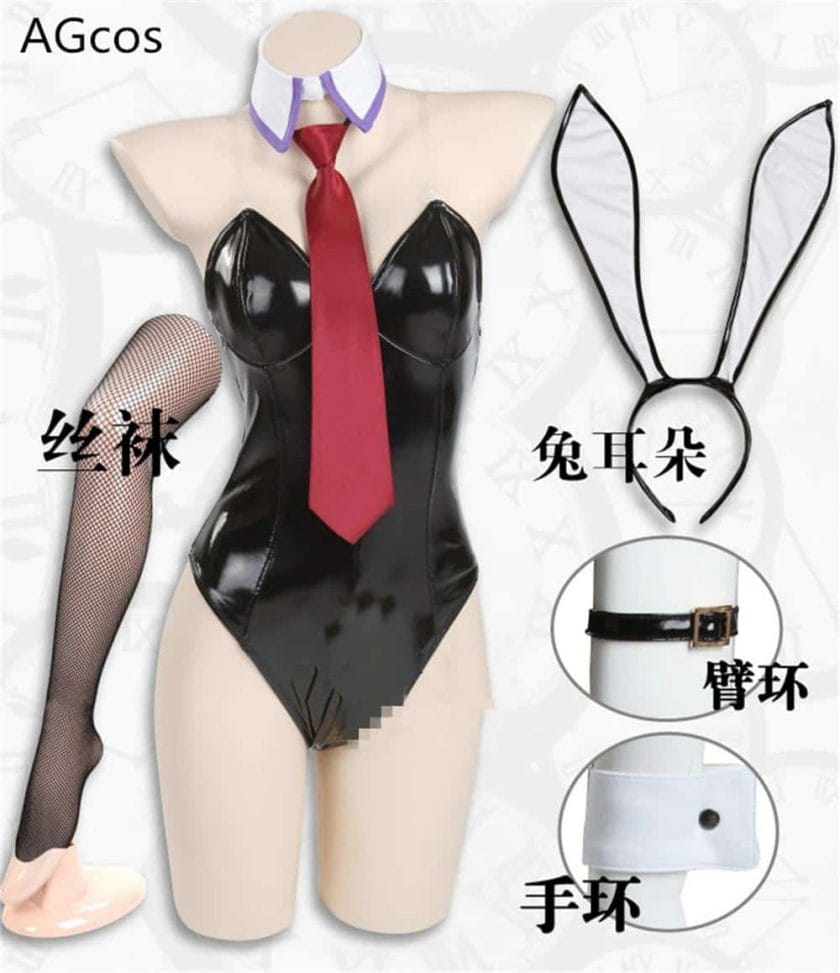 AGCOS Steins Gate Makise Kurisu Cosplay Woman Lovely Bunny Girl Leather Jumpsuits Bikini Sexy Cosplay 1