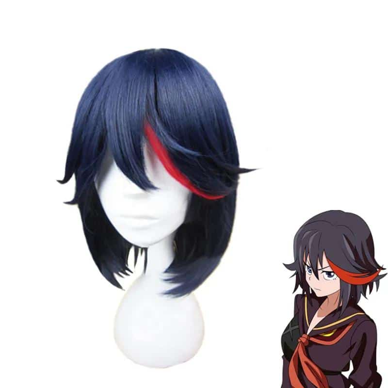 Matoi Ryuko Cosplay Wig KILL la KILL Short Blue With Red Heat Resistant Hair Anime Halloween Carnival Wigs + Wig Cap 1