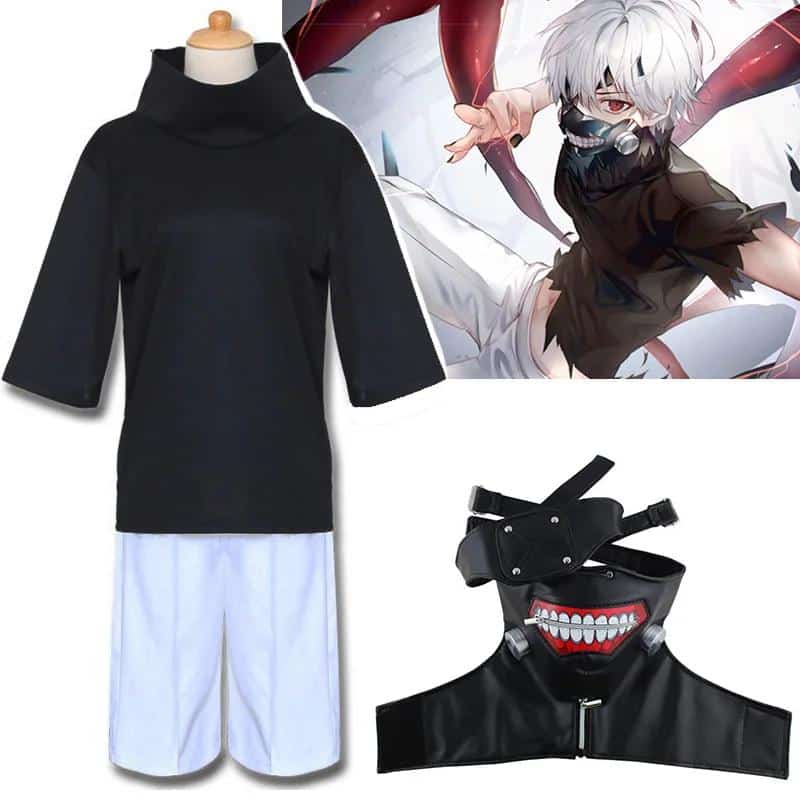 Anime Tokyo Ghoul Kaneki Ken Mask Cosplay Costume Shirt Shorts Tops Men Women Halloween Party Outfit 1