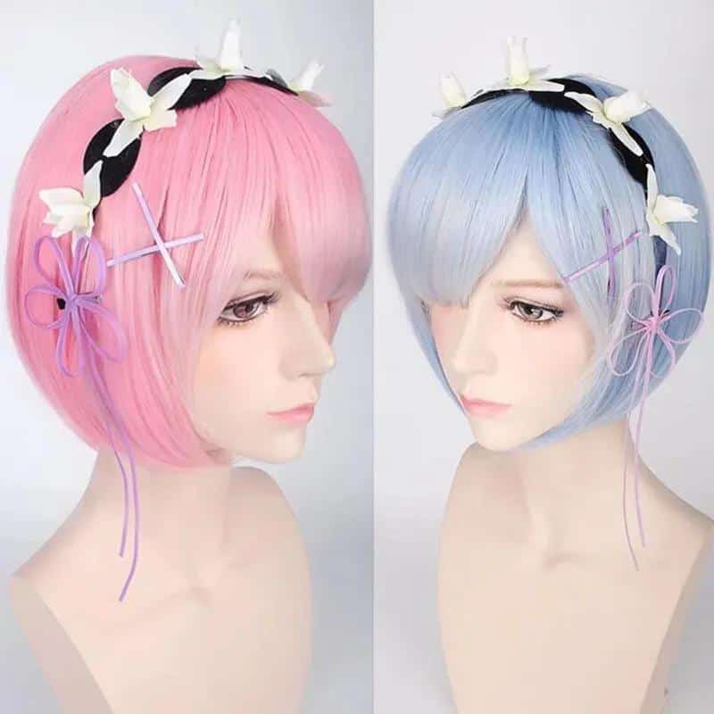 Re: Life In A Different World Of Zero Graduate Ram Rem Wig Cosplay For Women Pink Blue Anime Straight Short Wig 1