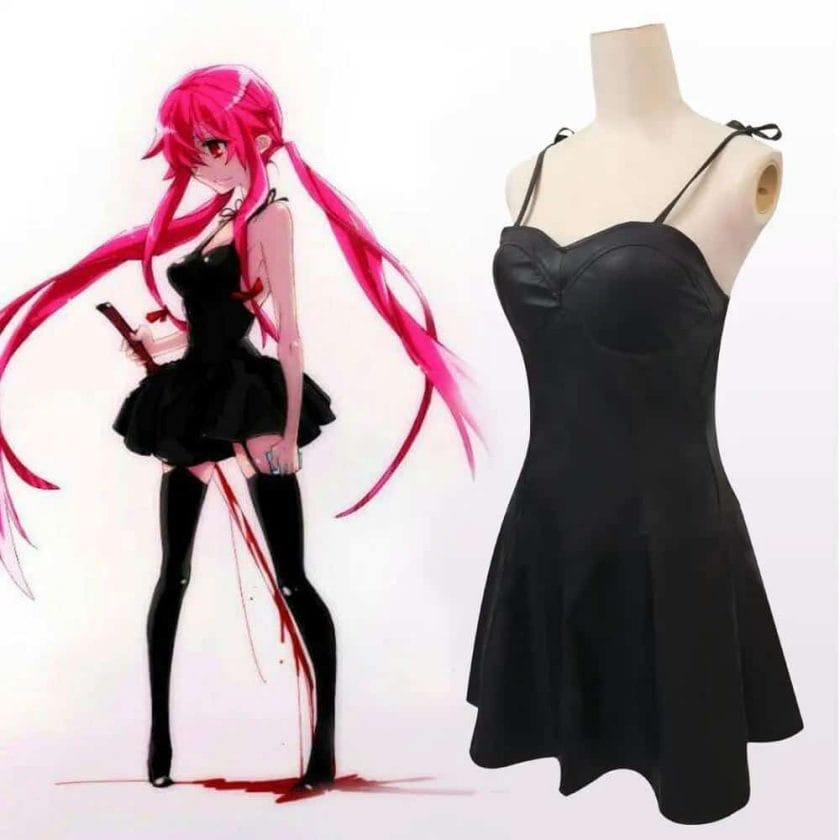The Future Diary Gasai Yuno Cosplay Costume Black Dress Mirai Nikki Braces Dress 1