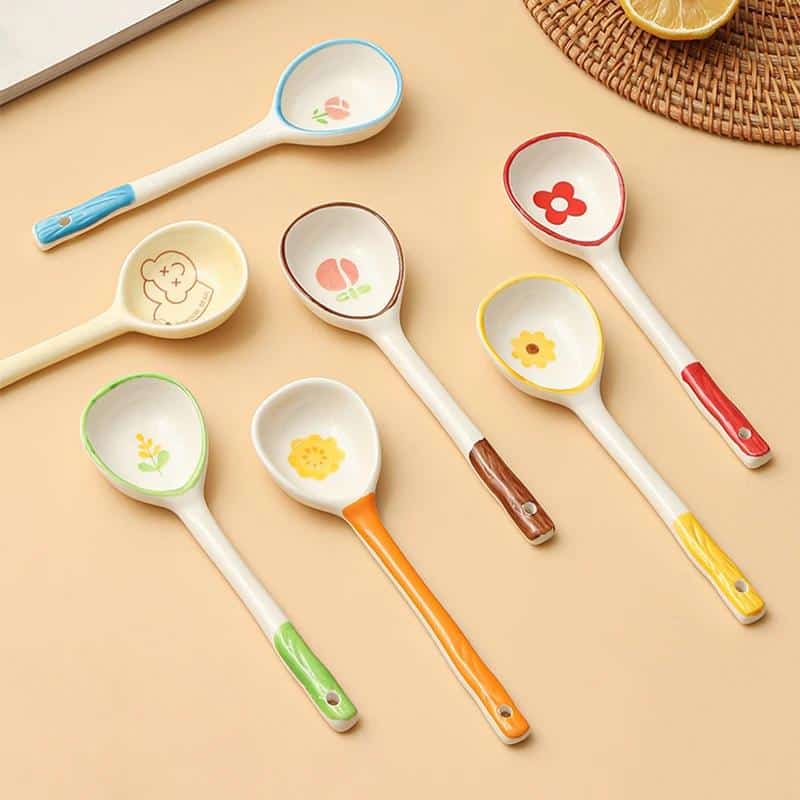 1pc Kawaii Flower Ceramic Soup Spoon Cute Korean Löffel 1