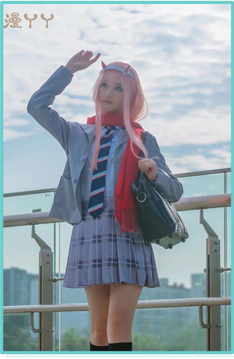 DARLING in the FRANXX Uniform Outfit Suit Anime Code 002 Cosplay Kostüm Halloween Clothes coat+shirt+skirt+tie+scarf+socks 11 2