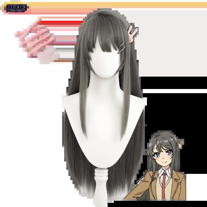 Sakurajima Mai Cosplay Wig Rascal Does Not Dream Of Bunny Girl Senpai Long Straight Black Gray Hair Anime Wigs + Wig Cap 1
