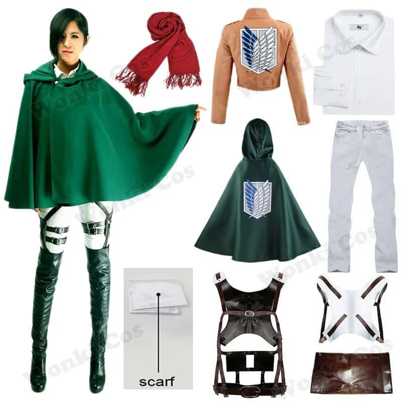 Mikasa Ackerman Cosplay Costume Eren Jaeger Levi Rivaille Shingeki No Cosplay Kyojin Cape Full Set for Men Women Outfits 1